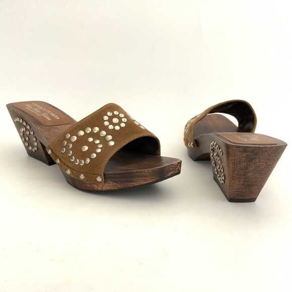 Donald J. Pliner Italian Suede Studded Square Peep-toe Western Clog 8 - Picture 3 of 13